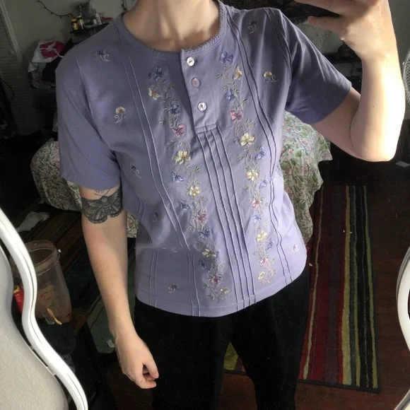 Vintage Embroidered purple button-up shirt - Picture 1 of 6